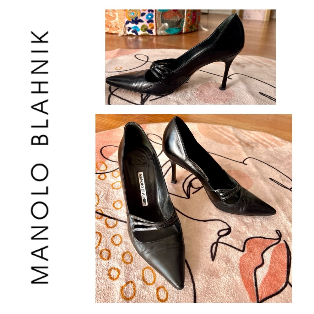 Manolo Blahnik 🖤 Black Kid Leather Classic Kitten Heels